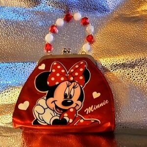 DISNEY MINNIE MOUSE beautiful RED GLITTER Polk-a-dot MINI beaded handle purse